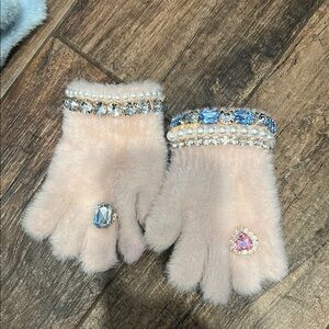 Super Smalls Faux Fur Gloves with Rhinestone Accents